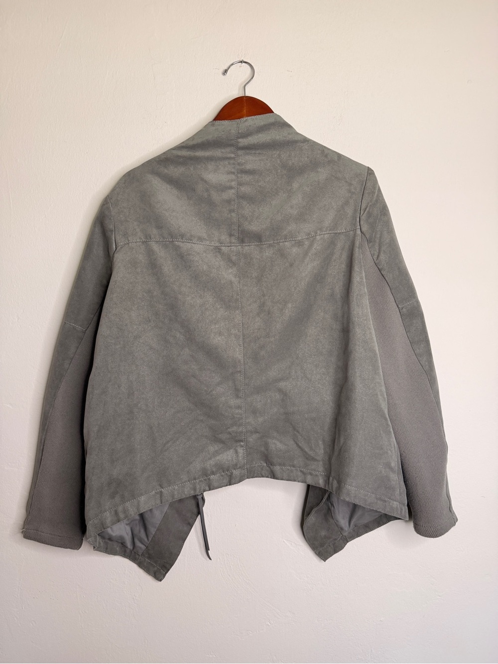 H&M Divided Gray Faux Suede Drape Moto Jacket Size 16 - Picture 9 of 11